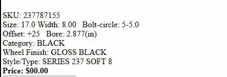 SADA KOL  17X 8  JEEP WRANGLER, GLADIATOR, COMMANDER